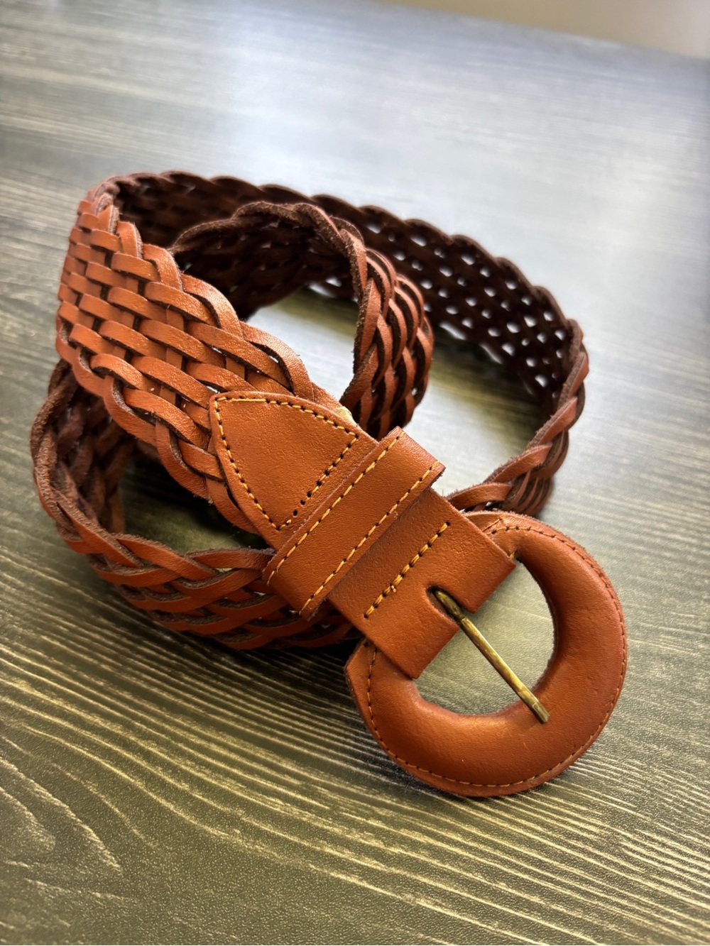 Women's Braided Leather Belt. Size S/M. Brown. Made in Argentina. SKU 21. - Picture 2 of 6